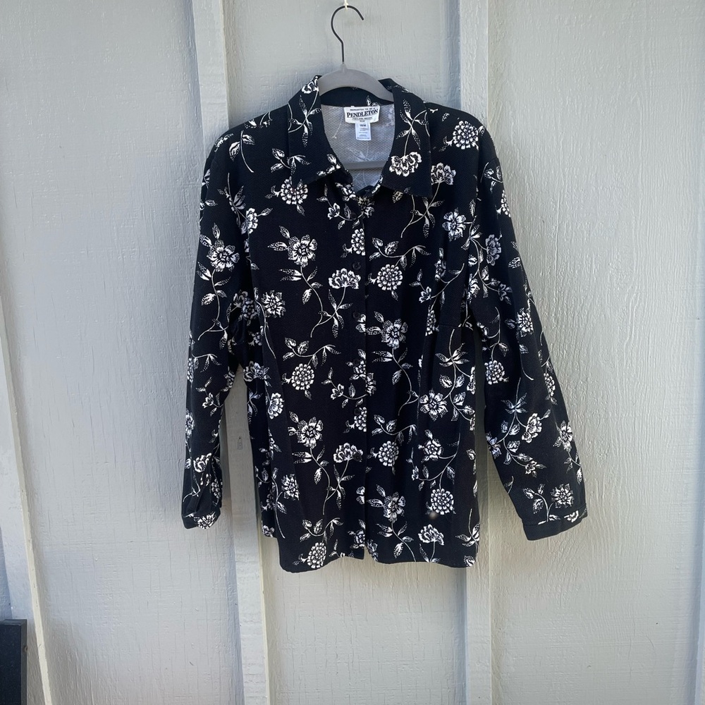 Pendleton Black and White Floral Button-Up Shirt